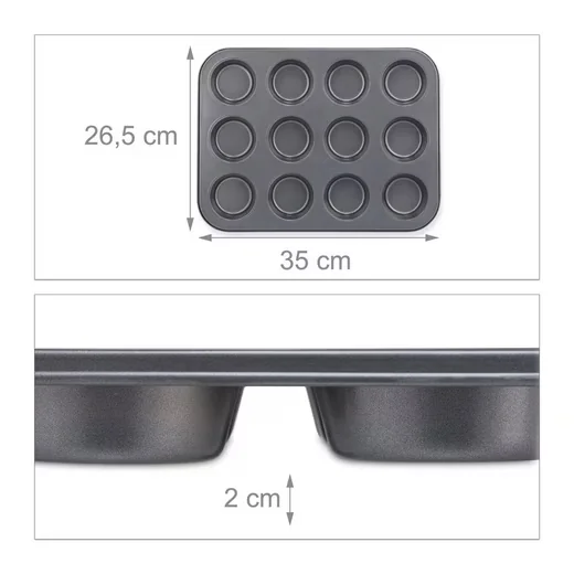 Relaxdays Muffinform 12er, 2er Set Muffinbleche
